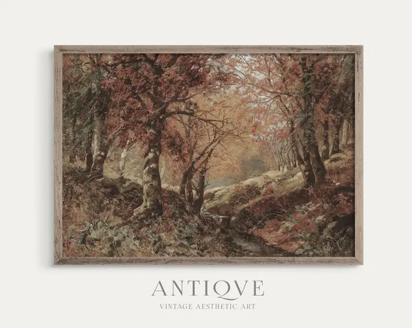 Fall Forest Print, Rustic Autumn Woods