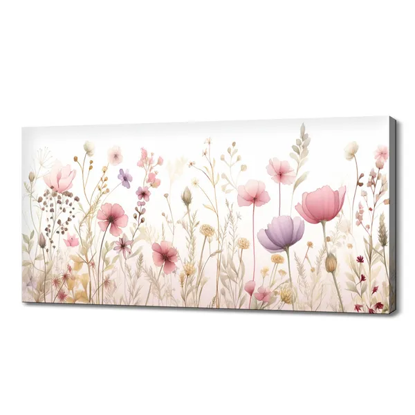 Pastel Pink Spring Wildflowers Meadow Watercolor Art Print
