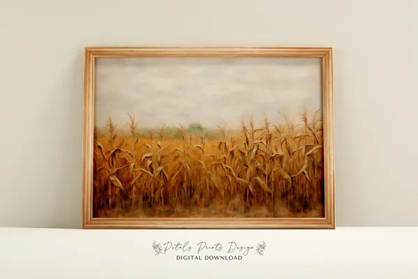 Vintage Fall Corn Field Still Life Art Print