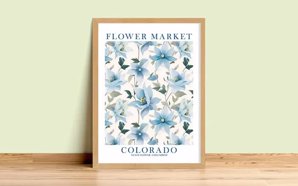 Colorado Columbine State Flower Art Print, Botanical Poster