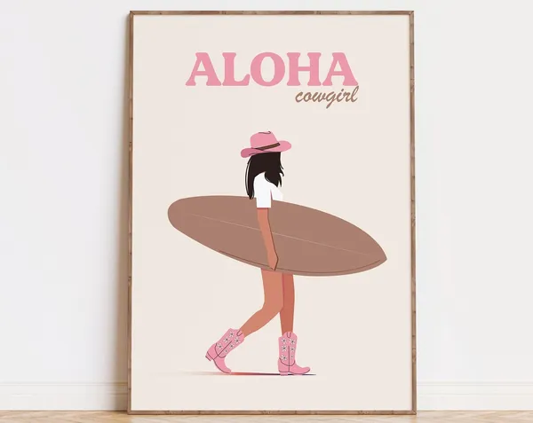 Coastal Cowgirl Art Print, Aloha Surf Girl