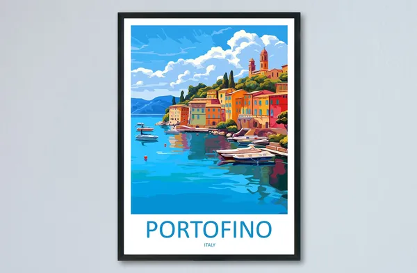 Portofino Travel Poster, Italy Wall Decor