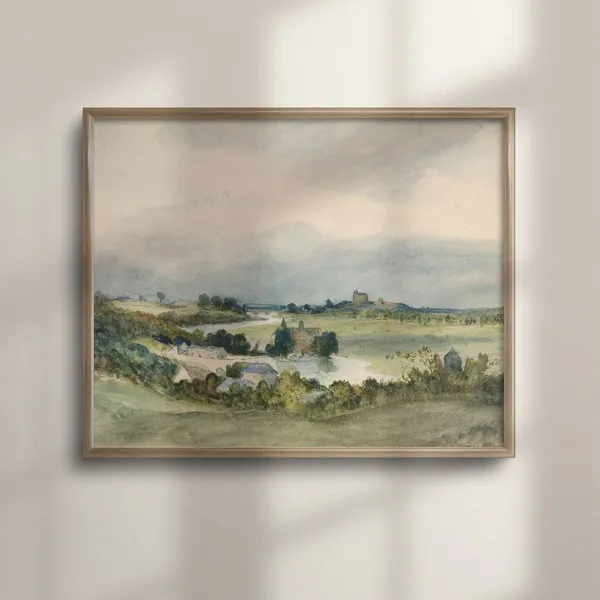 Vintage Country Landscape Watercolor Art Print