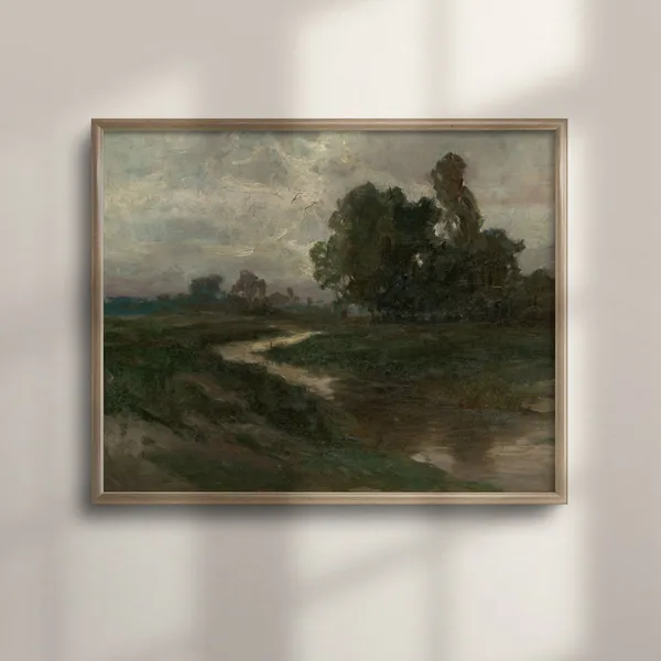 Antique Landscape Art Print, Vintage Farmhouse Decor