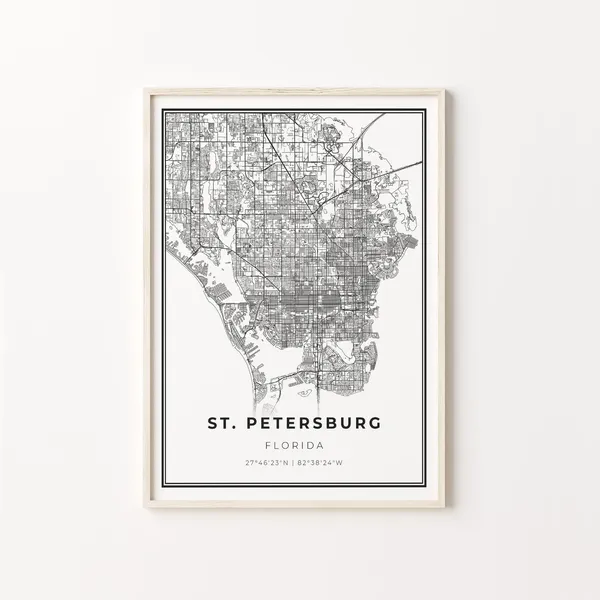 St Petersburg City Map Art Print, Florida Travel