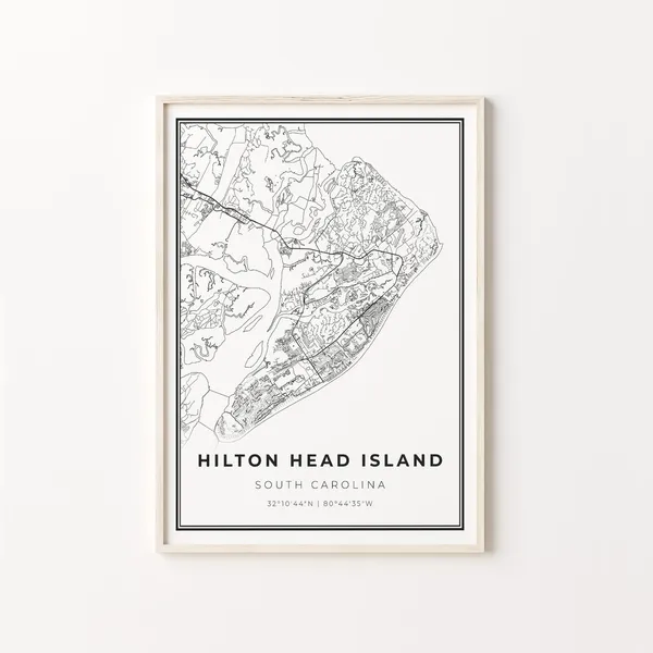 Hilton Island City Map Art Print, South Carolina