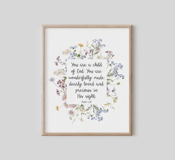 Psalm 139 Scripture Print, Wildflowers Nursery Decor