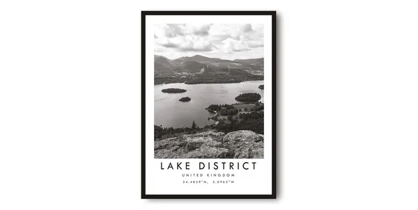 Lake District Black and White Minimalist Art Print