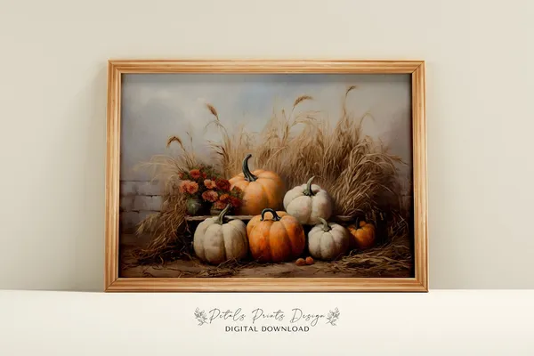 Pumpkin Still Life Painting Rustic Autumn Art Print