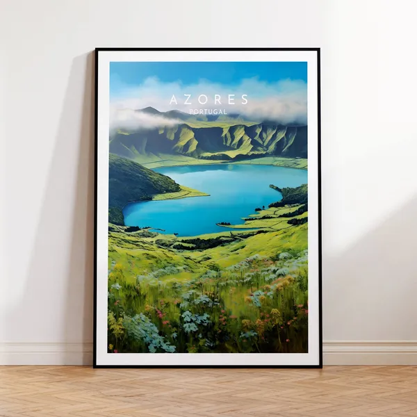 Azores Travel Poster, Portugal Place Wall Art