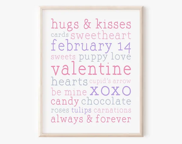 Valentine's Day Words Typography Art Print