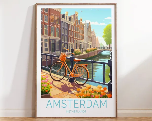 Amsterdam Travel Poster, Netherlands Travel Art Print