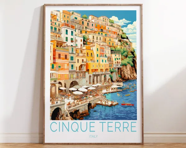 Cinque Terre Vintage Travel Poster, Italy Landscape