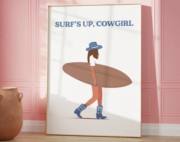Surfs Up Cowgirl Coastal Western Art Print