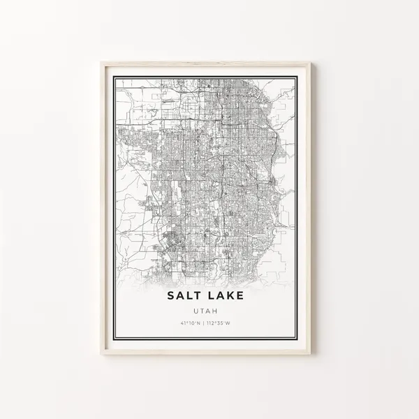 Salt Lake County City Map, Modern Black And White Art Print