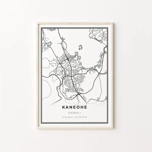 Kaneohe City Map Art Poster, Hawaii Travel Poster