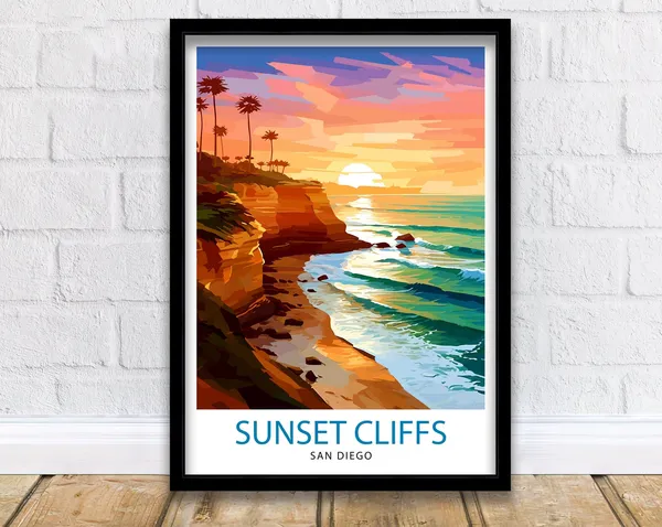 Sunset Cliffs San Diego Travel Poster, California