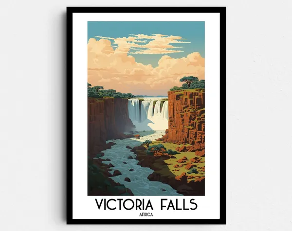 Victoria Falls Travel Poster, Africa Landscape Art