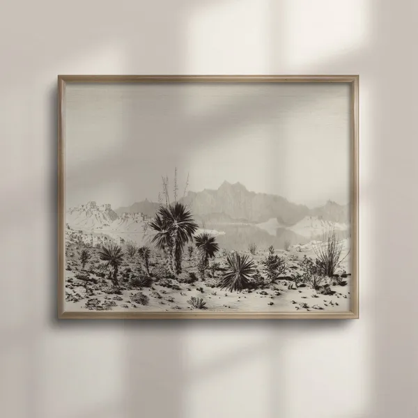 Vintage Yucca Cactus Desert Landscape Art Print