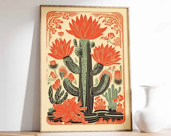 Vintage Mexican Cactus Floral Cultural Gift Poster