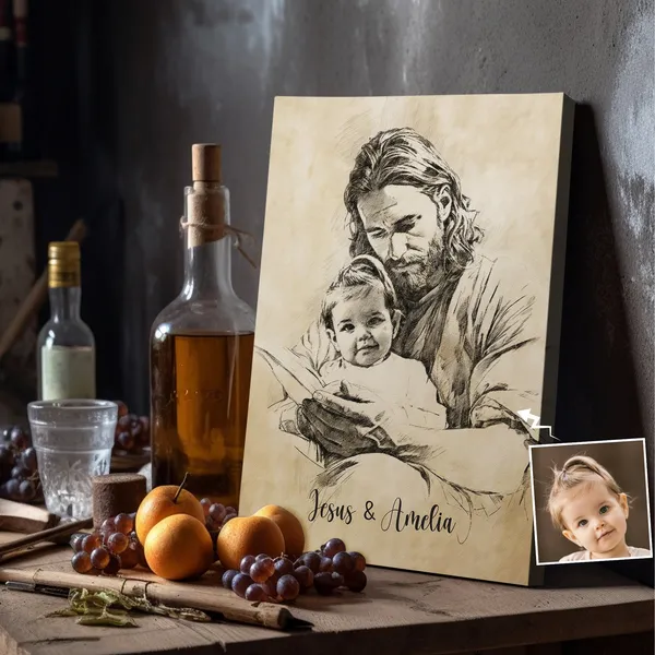 Personalized Child Safe in God's Arms, Jesus Print