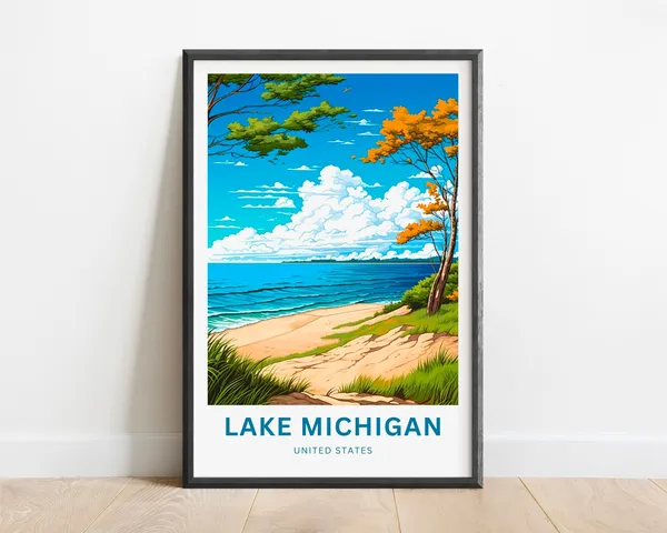 Lake Michigan Travel Poster, Great Lakes Wall Art