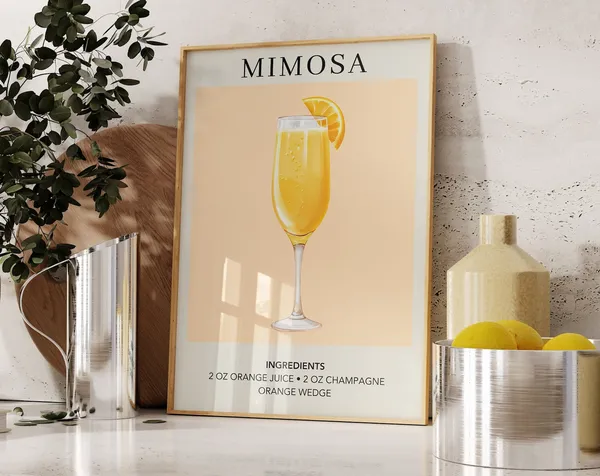 Mimosa Art Print, Retro Cocktail Bar Decor