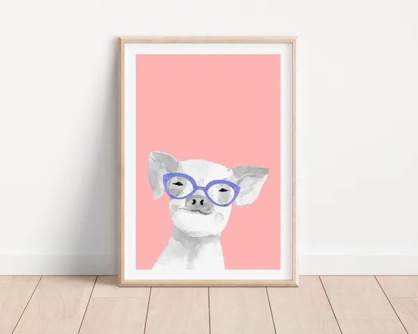 Pig With Glasses Funny Farm Animal Nursery Art Print