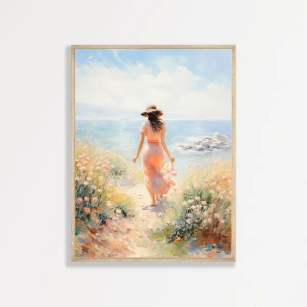 Coastal Portrait, Retro Beach Bedroom Art Print