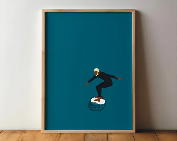 Wave Rider Surfer Poster, Minimal Modern Art Print