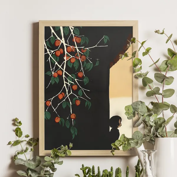 Child And Persimmon Tree, Ukiyo-e Art Print