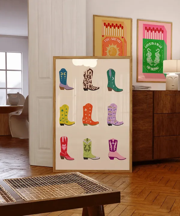 Cowgirl Boots Set Art Print, Trendy Western Decor