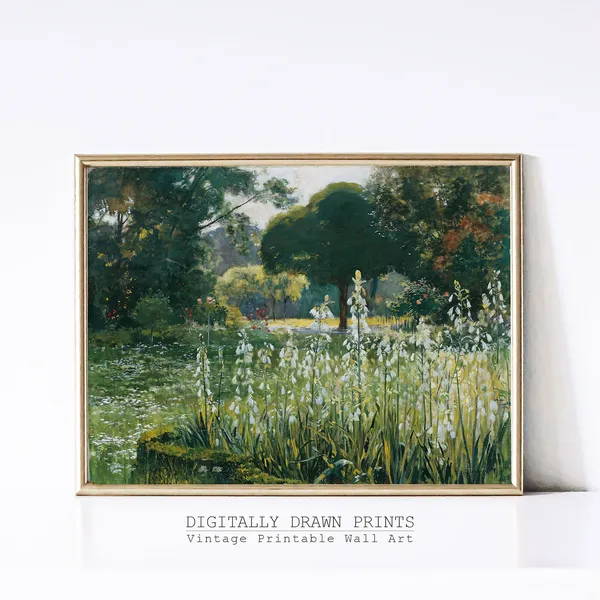 Summer Field Landscape, Vintage Farmhouse Art Print