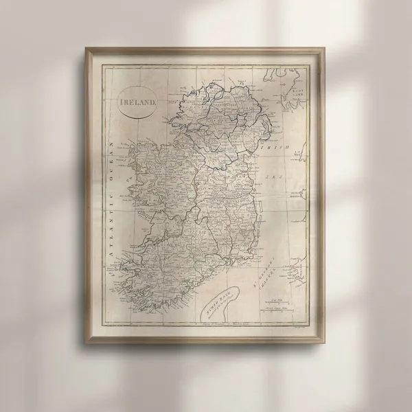 1799 Ireland Map Poster, Vintage Irish Wall Art