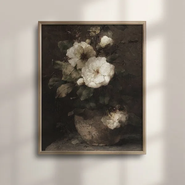 Moody Blooms Vintage Floral Poster, Botanical Art