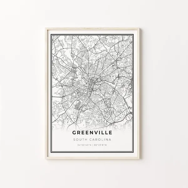 Greenville City Map Art Print, South Carolina