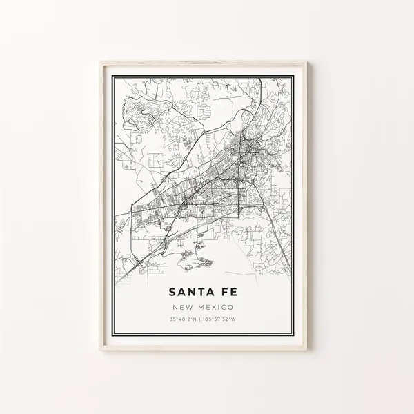 Santa Fe City Map Art Poster, New Mexico Travel