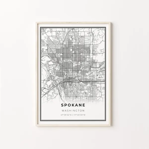 Spokane City Map Art Print, Washington Nordic Style