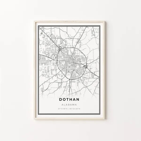 Dothan City Map Art Poster, Alabama USA
