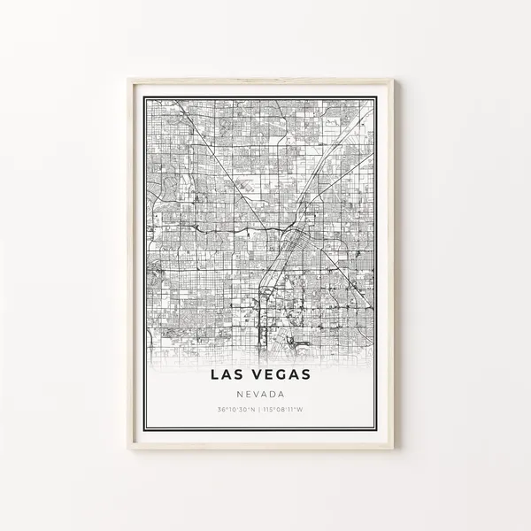 Las Vegas City Map Art Poster, Modern Black and White