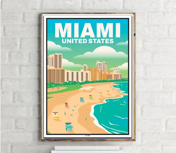 Miami Beach Vintage Travel Poster, Florida Travel Poster