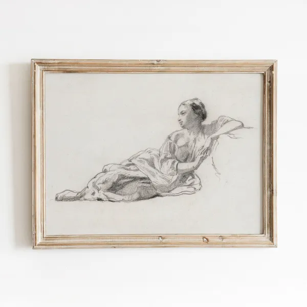 Reclining Woman Sketch, Vintage Minimal Portrait Art Print
