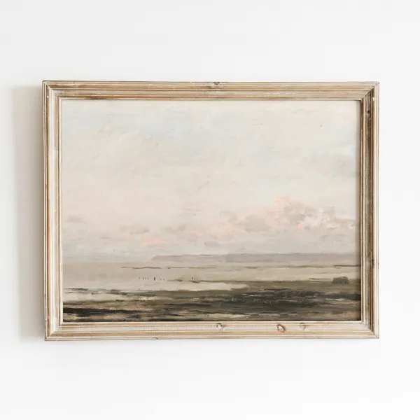 Hazy Beach Vintage Coastal Seascape Art Print