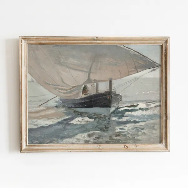 Boat At Shore Vintage Nautical Art Print
