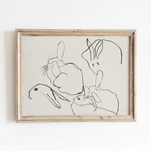 Sketch Of Rabbits Vintage Animal Art Print