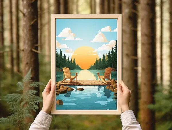Sunny Day Adirondack Chairs, Rustic Cabin Poster