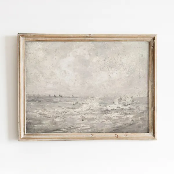 Seascape in Greys Vintage Ocean Art Poster