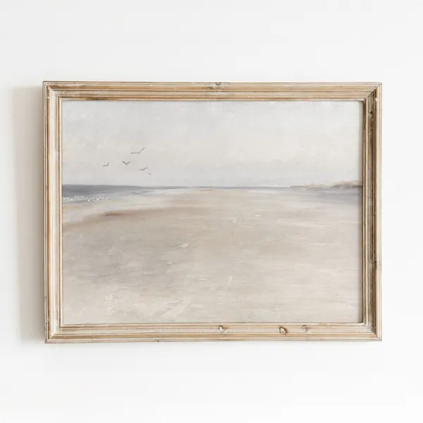 Neutral Coast Vintage Beach Oil Painting Art Print