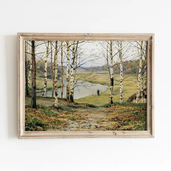 Birch Tree Landscape Vintage Autumn Art Print