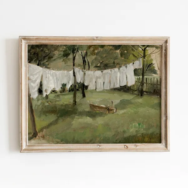 Laundry Line Vintage Farmhouse Art Print, Laundry Room